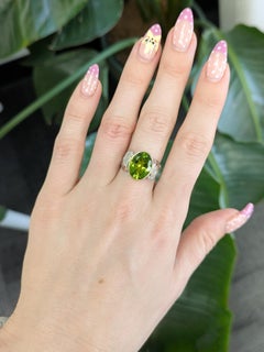 5,8cts Peridot Ring mit natürlichen Diamanten Akzente: Massiv 14K Gold, Oval 13x10mm