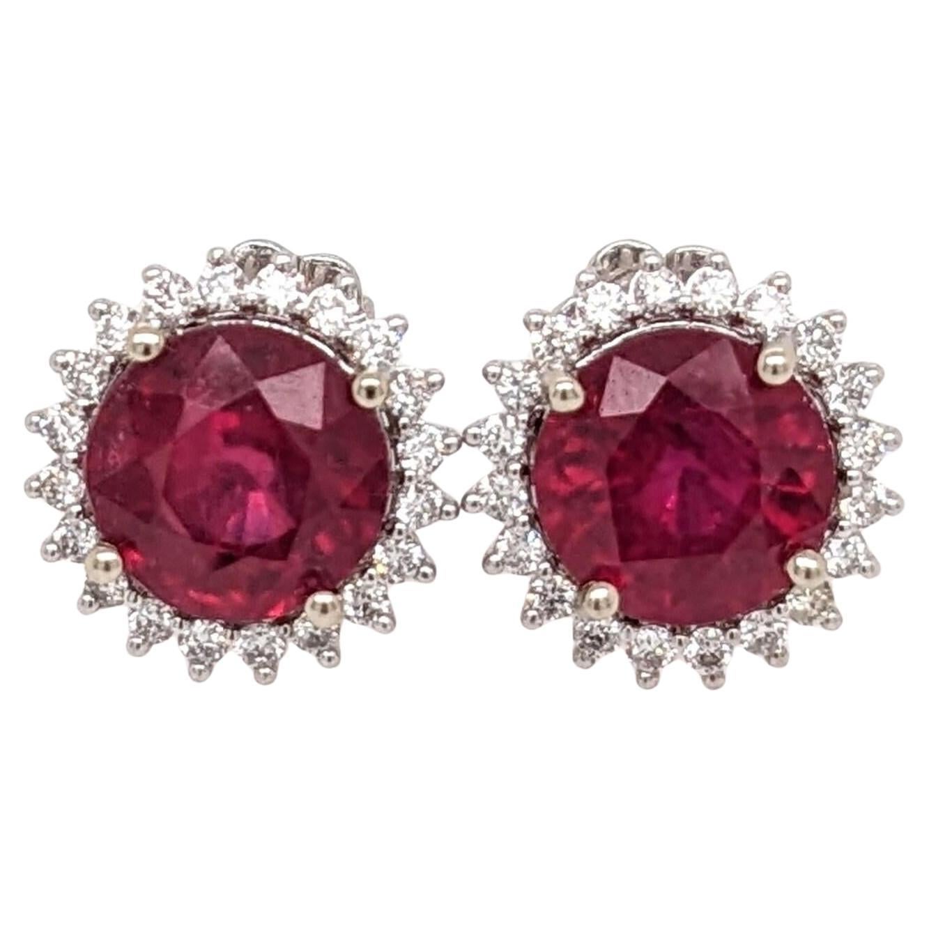 5.8cts Ruby Stud Earrings with Natural Diamonds Accents: Solid 14k Gold, 10mm