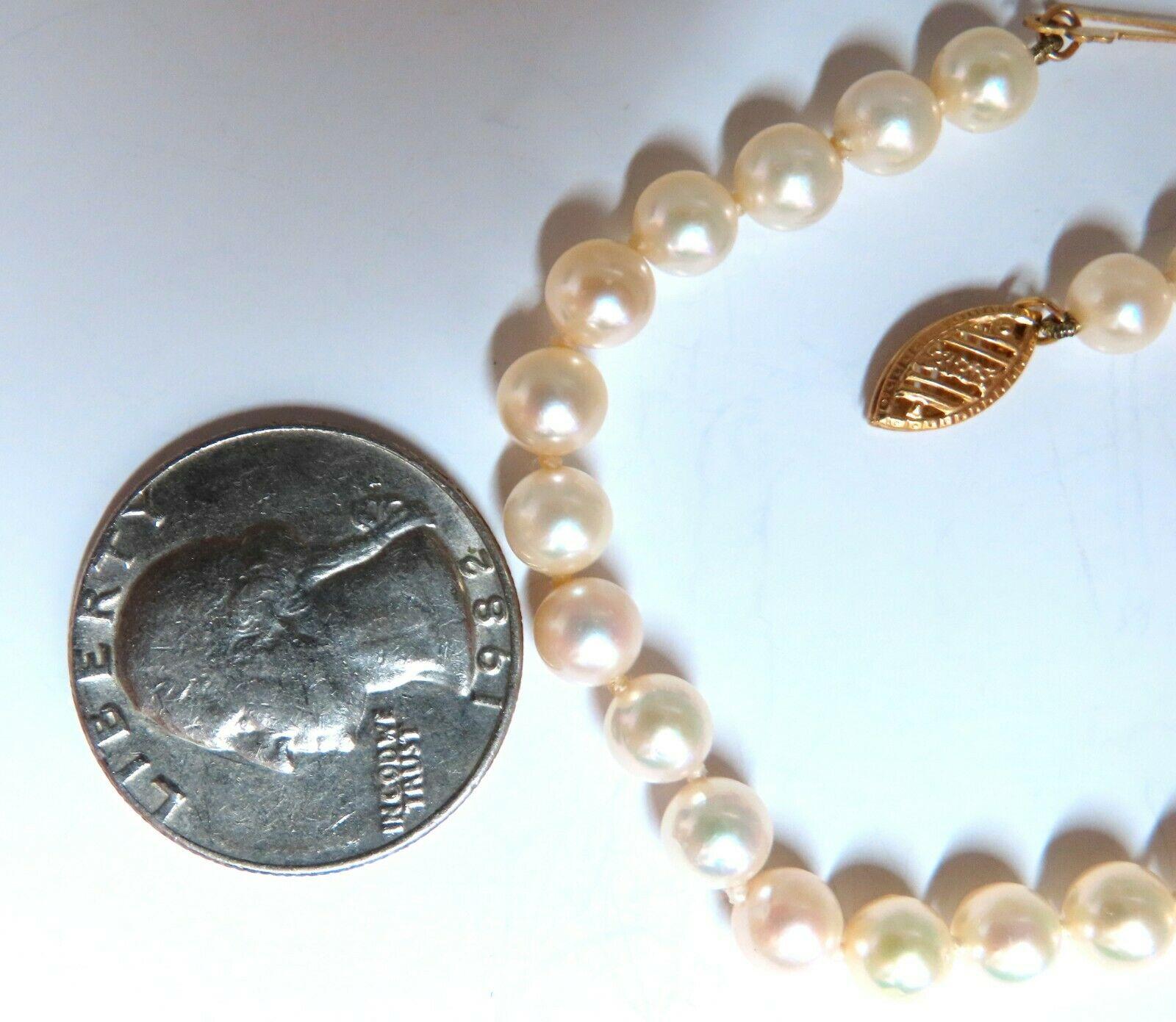 Women's or Men's Akoya Pearls Pearl Bead Bracelet 14kt