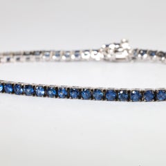 5.8tcw Natural Round-Cut Blue Sapphire Tennis Bracelet in 18K White Gold