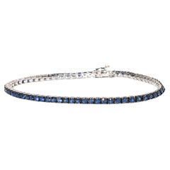 5.8tcw Natural Round-Cut Blue Sapphire Tennis Bracelet in 18K White Gold