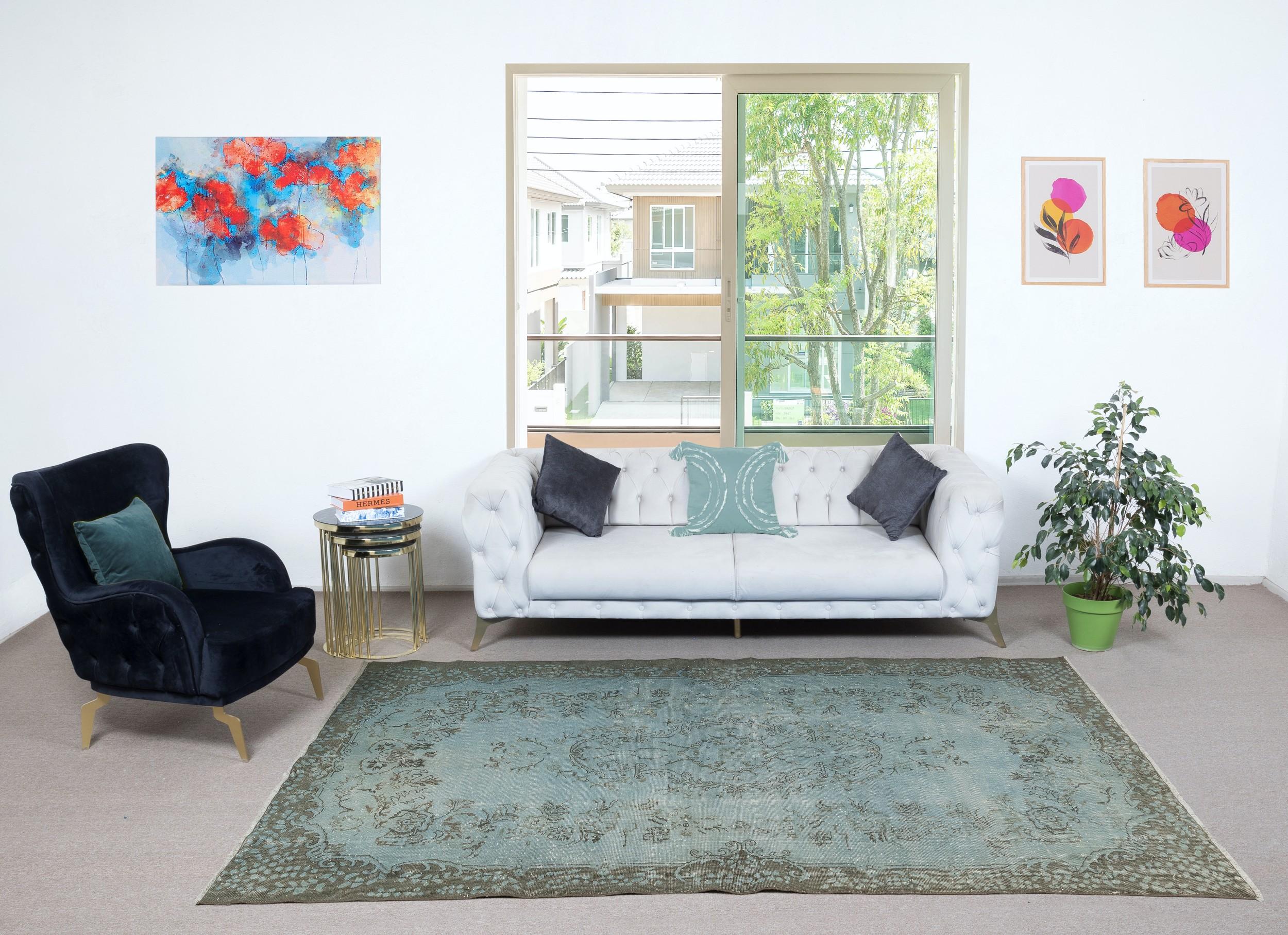 Our over-dyed rugs are all hand-knotted vintage pieces that are recreated in our workshop to cater to a wider range of interior design choices from modern to coastal, from industrial to rustic/cottage. These 50 to 70 year-old rugs were hand-knotted