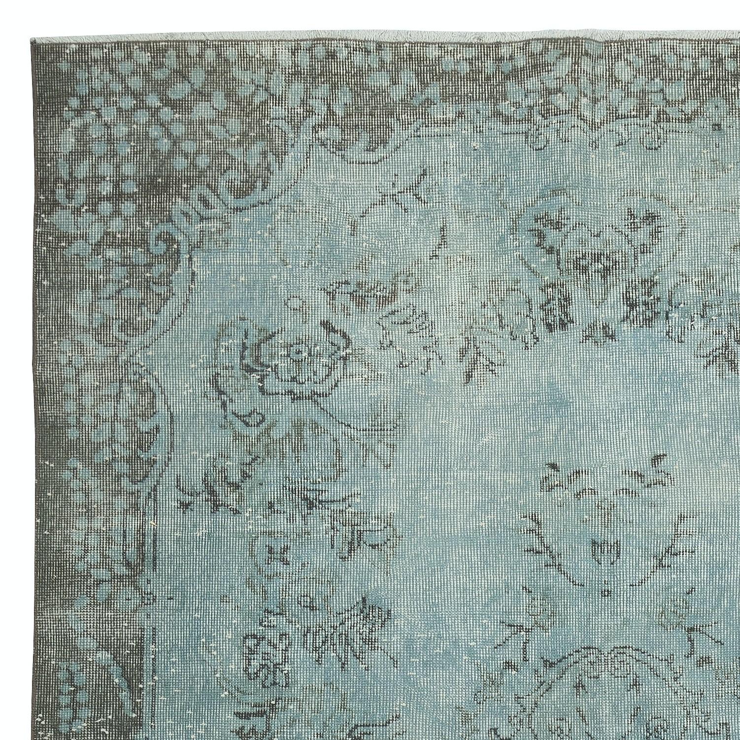 Turkish 5.8x10 Ft Hand Knotted Light Blue Color Area Rug with Medallion Design For Sale