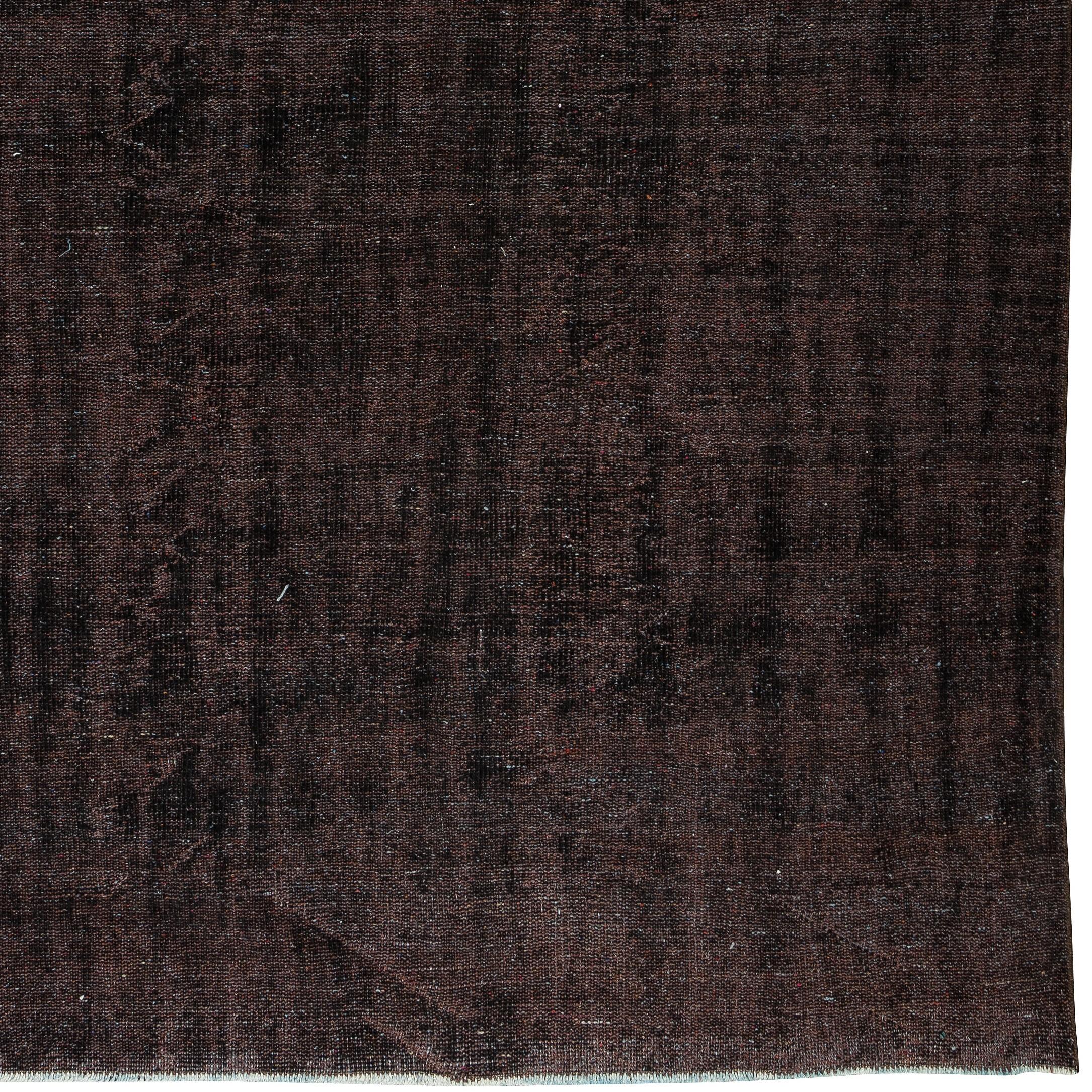 5.8x10 Ft Handmade Vintage Turkish Wool Rug in Solid Brown 4 Modern Interiors For Sale 1