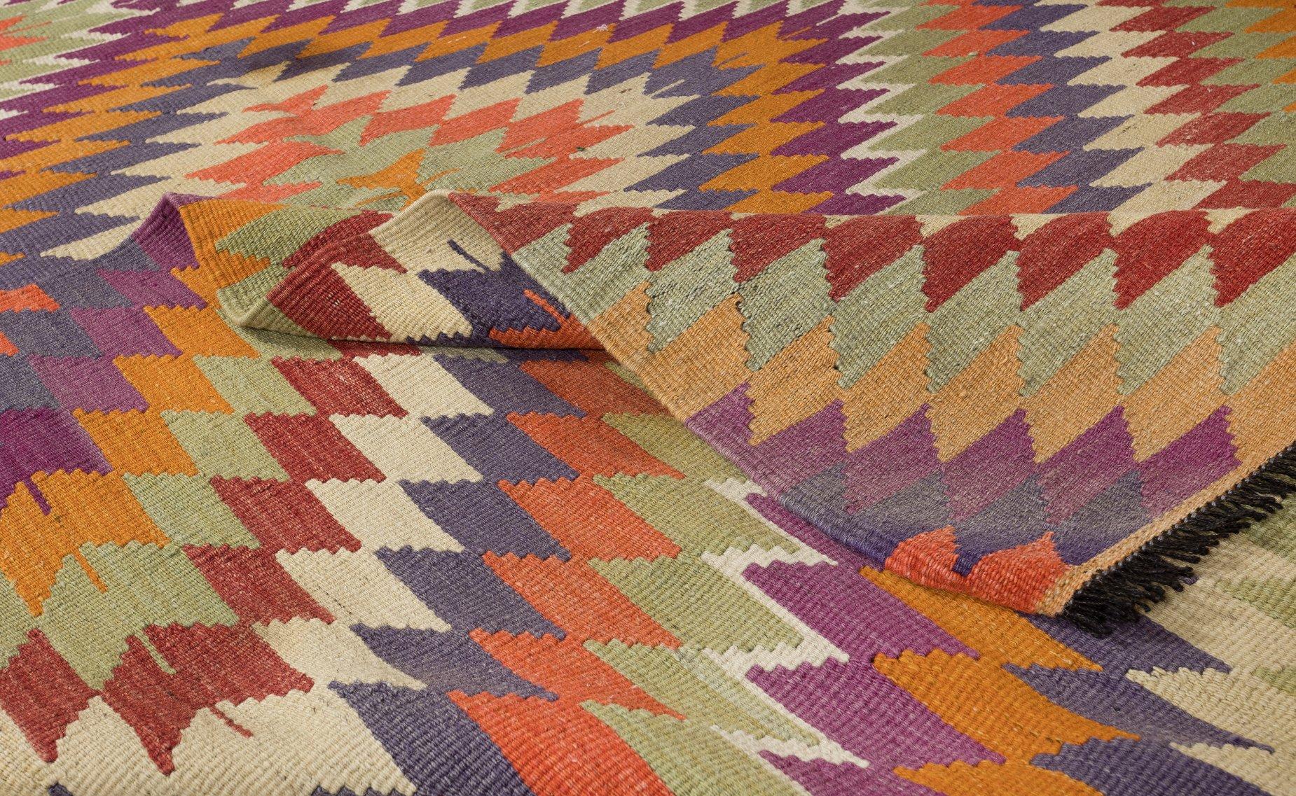 Kilim multicolor de lana turca hecho a mano, alfombra única de tejido plano Turco en venta