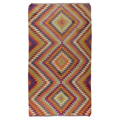 Vintage 5.8x10 Ft Multicolored Handmade Turkish Wool Kilim, One of a Kind Flat-Weave Rug