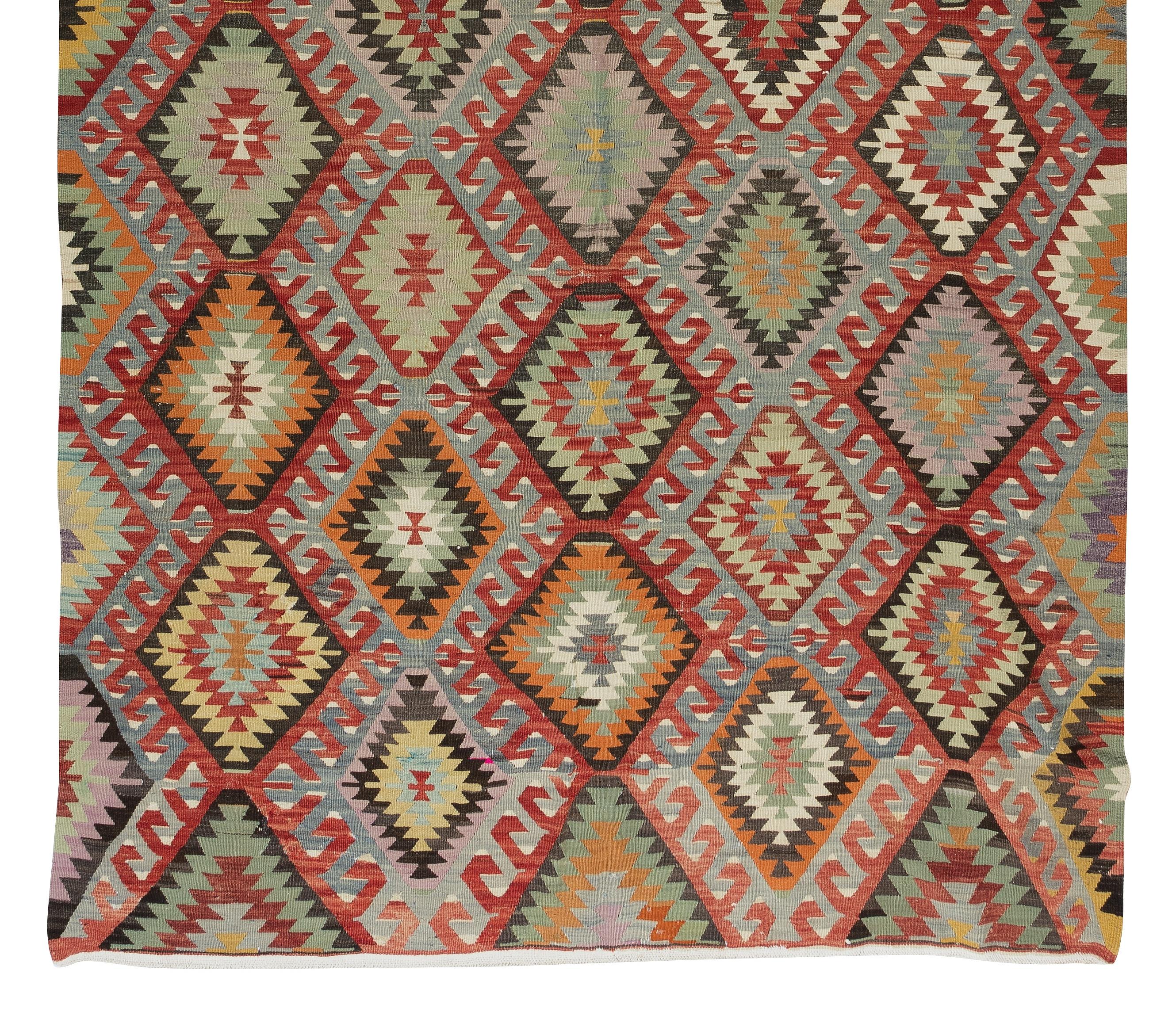 5.8x10 Ft One of a Kind Handmade Turkish Wool Kilim, Multicolored Flat-Weave Rug In Good Condition For Sale In Philadelphia, PA