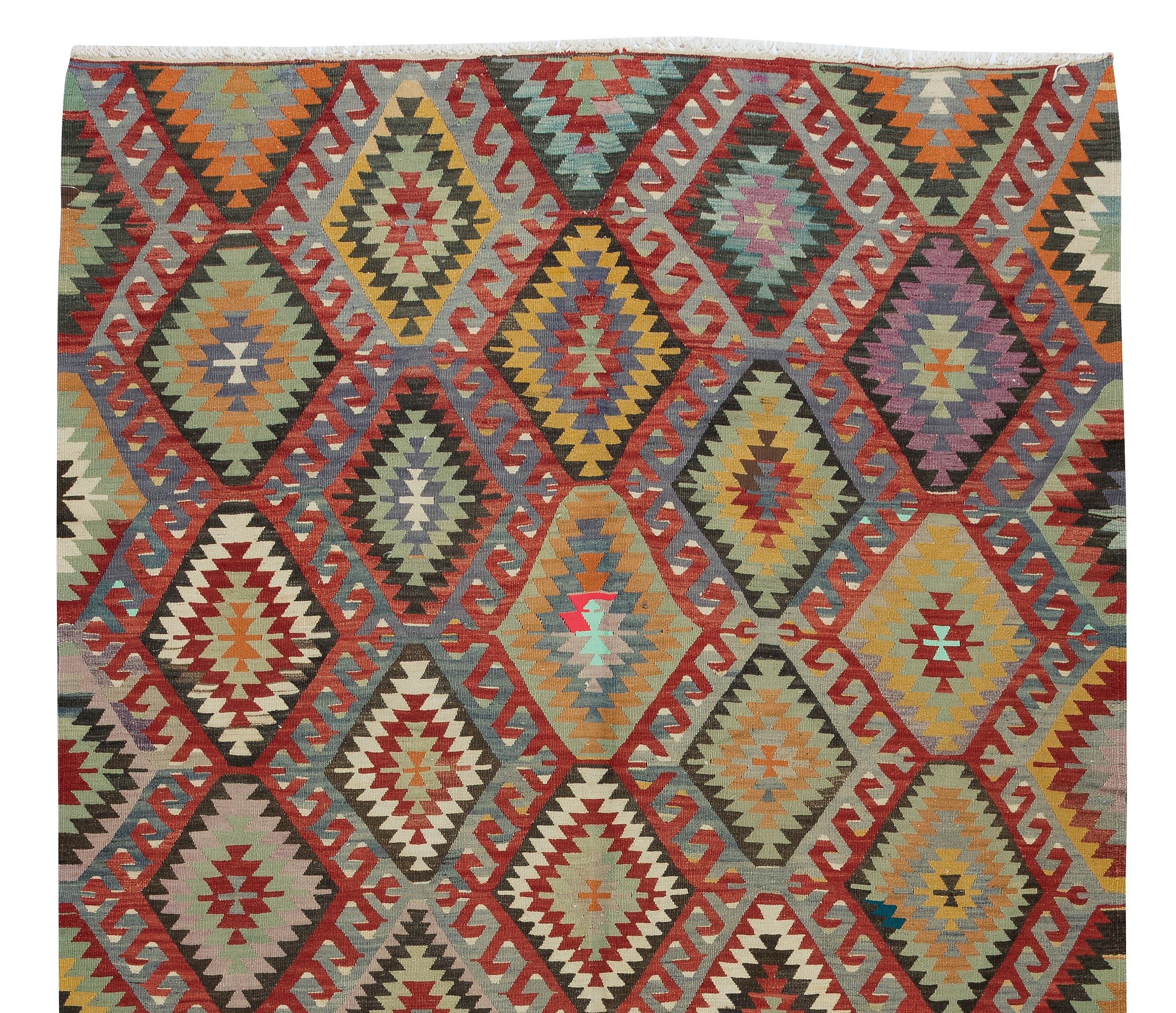 20th Century 5.8x10 Ft One of a Kind Handmade Turkish Wool Kilim, Multicolored Flat-Weave Rug For Sale