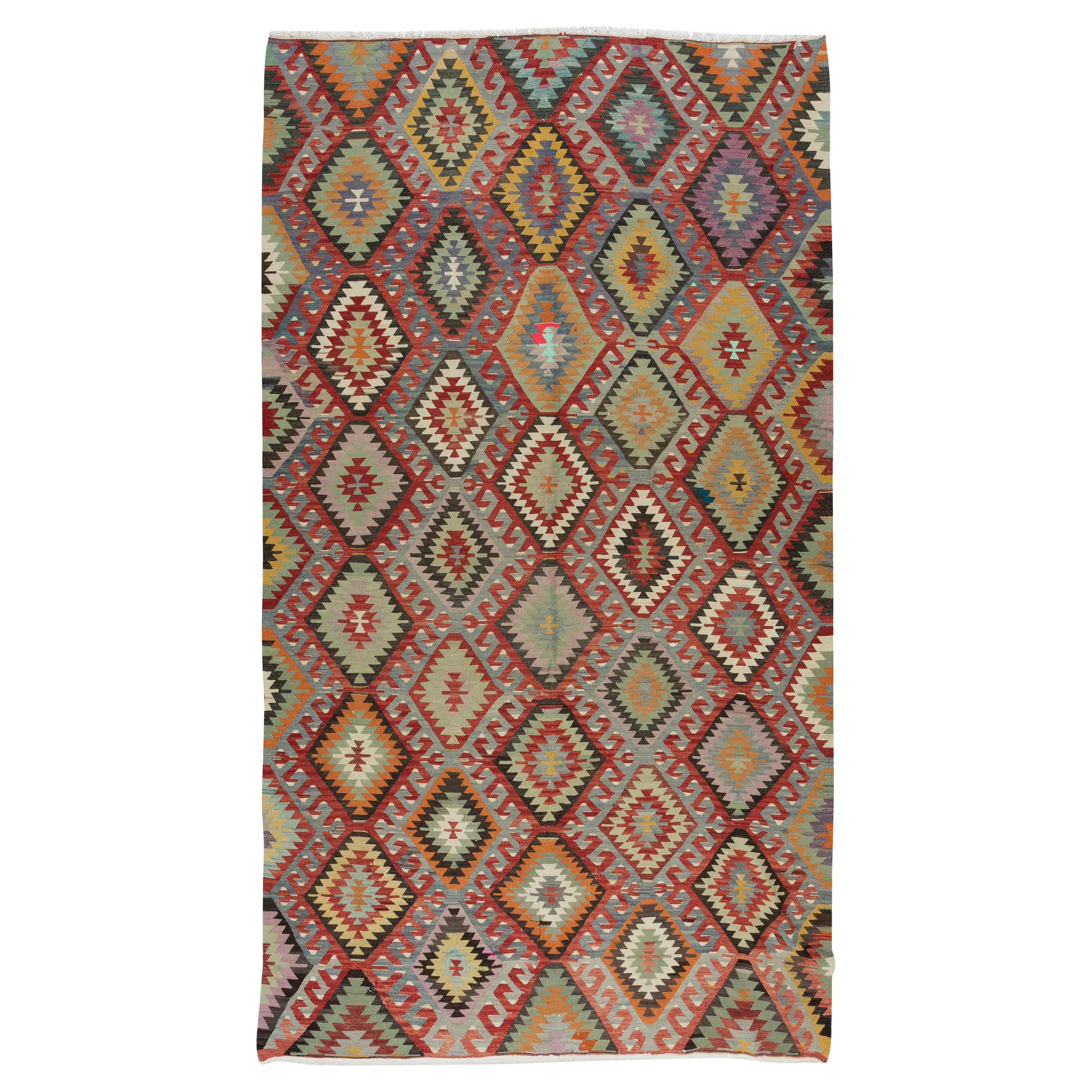 Rug & Kilim in lana turca fatto a mano, unico nel suo genere, a trama piatta e multicolore