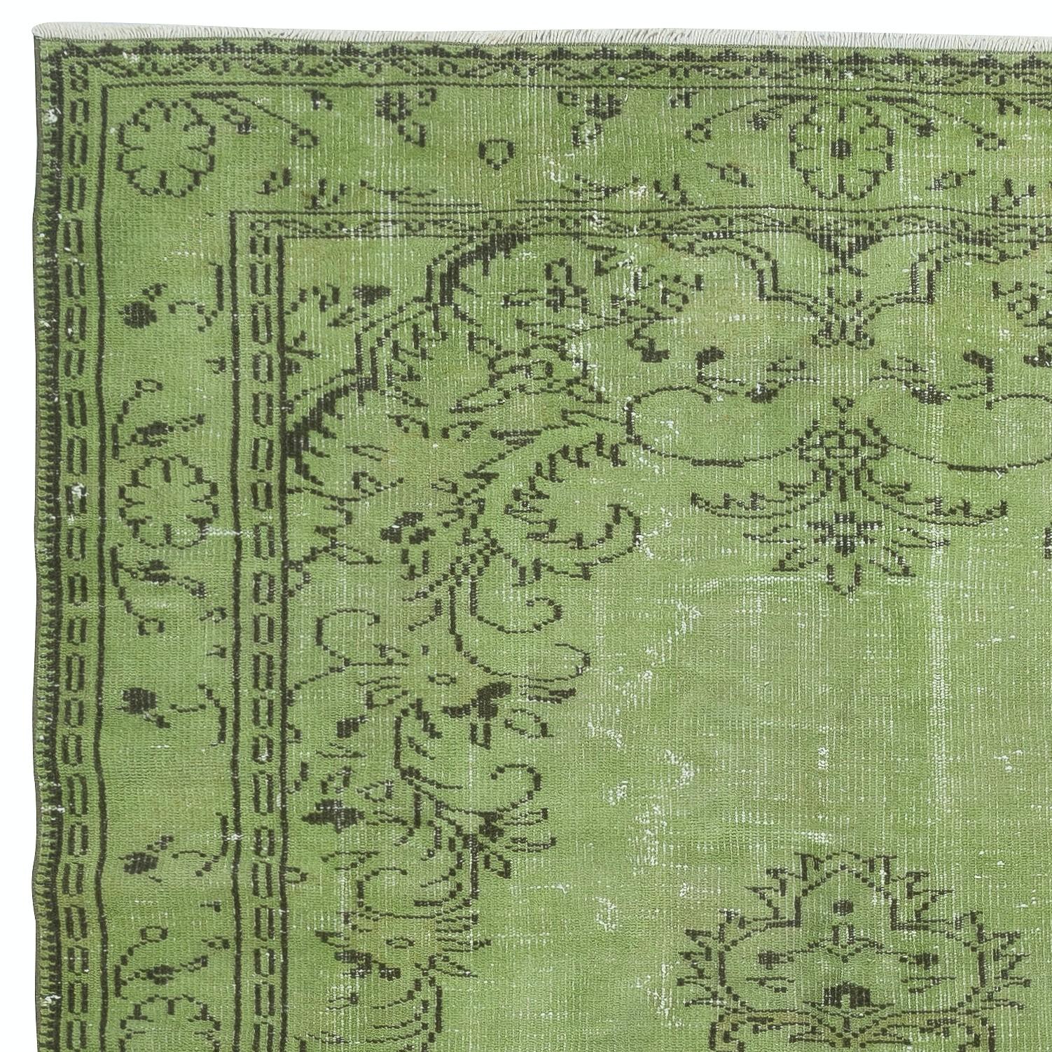 5.8x10 Ft Handgefertigter türkischer Teppich im Vintage-Stil, überzogen in Grün für moderne Inneneinrichtung (Türkisch) im Angebot