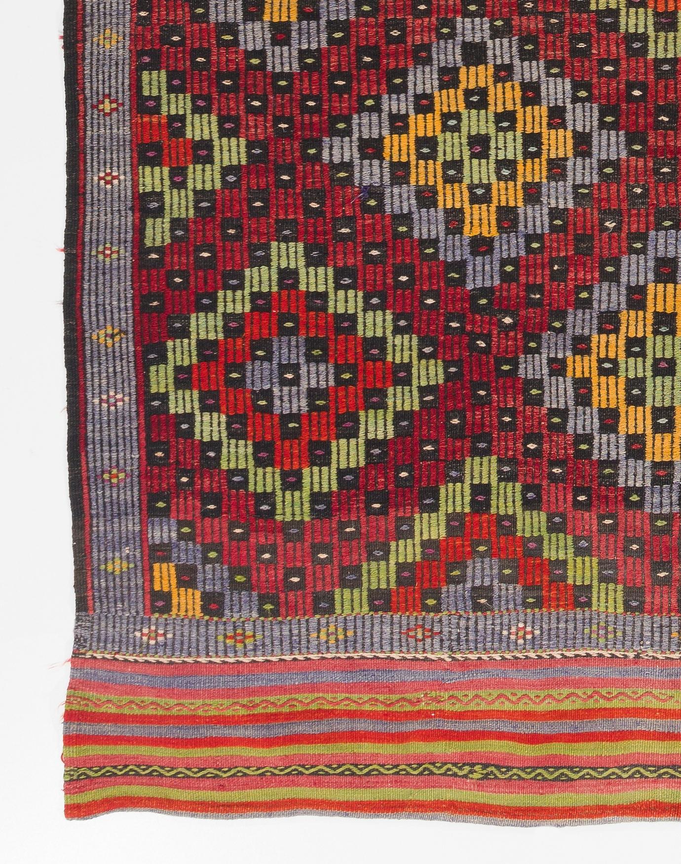 20th Century 5.8x11 Ft Embroidered Jijim Kilim, Handwoven Rug, Colorful Turkish Wool Carpet For Sale