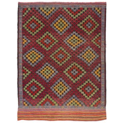 5.8x11 Ft bestickter Jijim-Kelim, handgewebter Teppich, farbenfroher türkischer Wollteppich