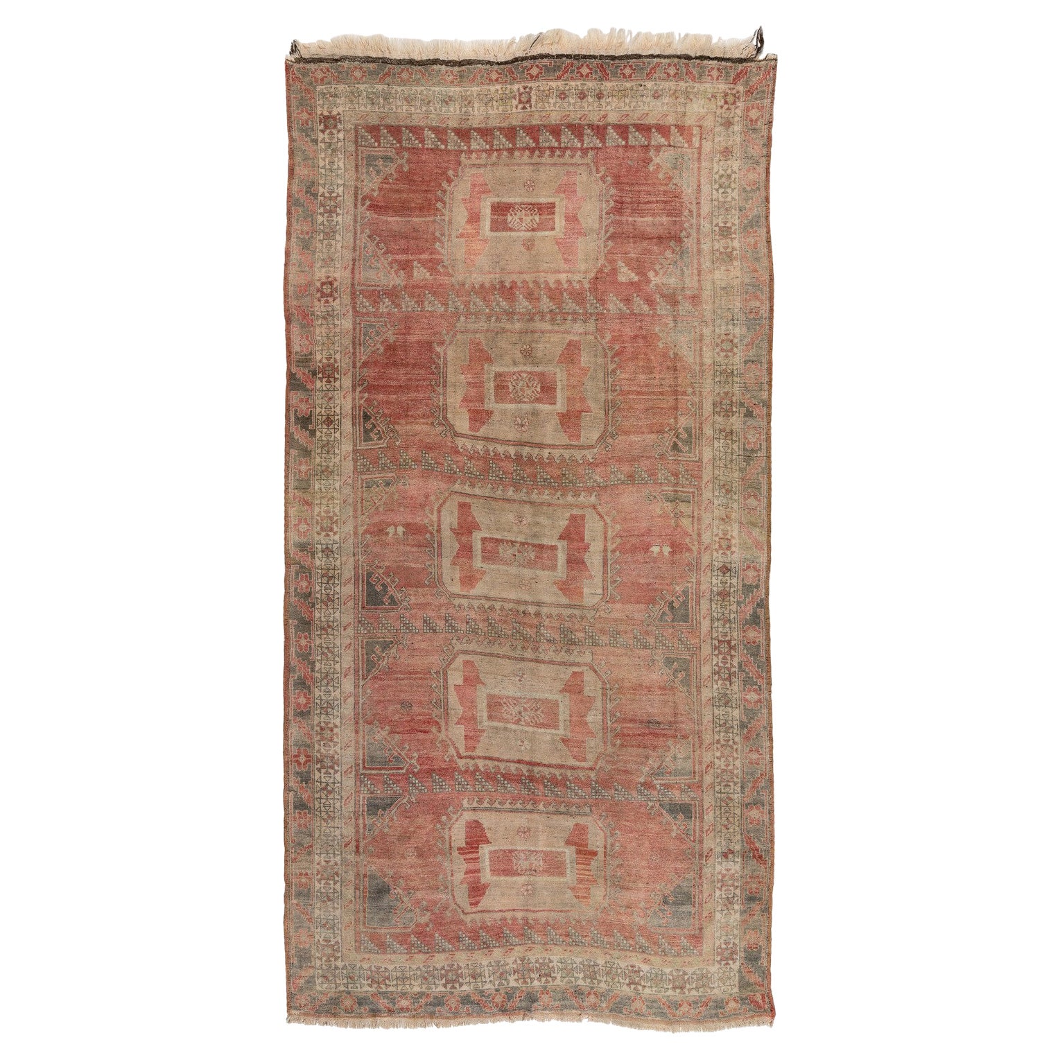 Alfombra de pueblo vintage anudada a mano de Turquía de 5,8 x 11 pies. 100% Lana