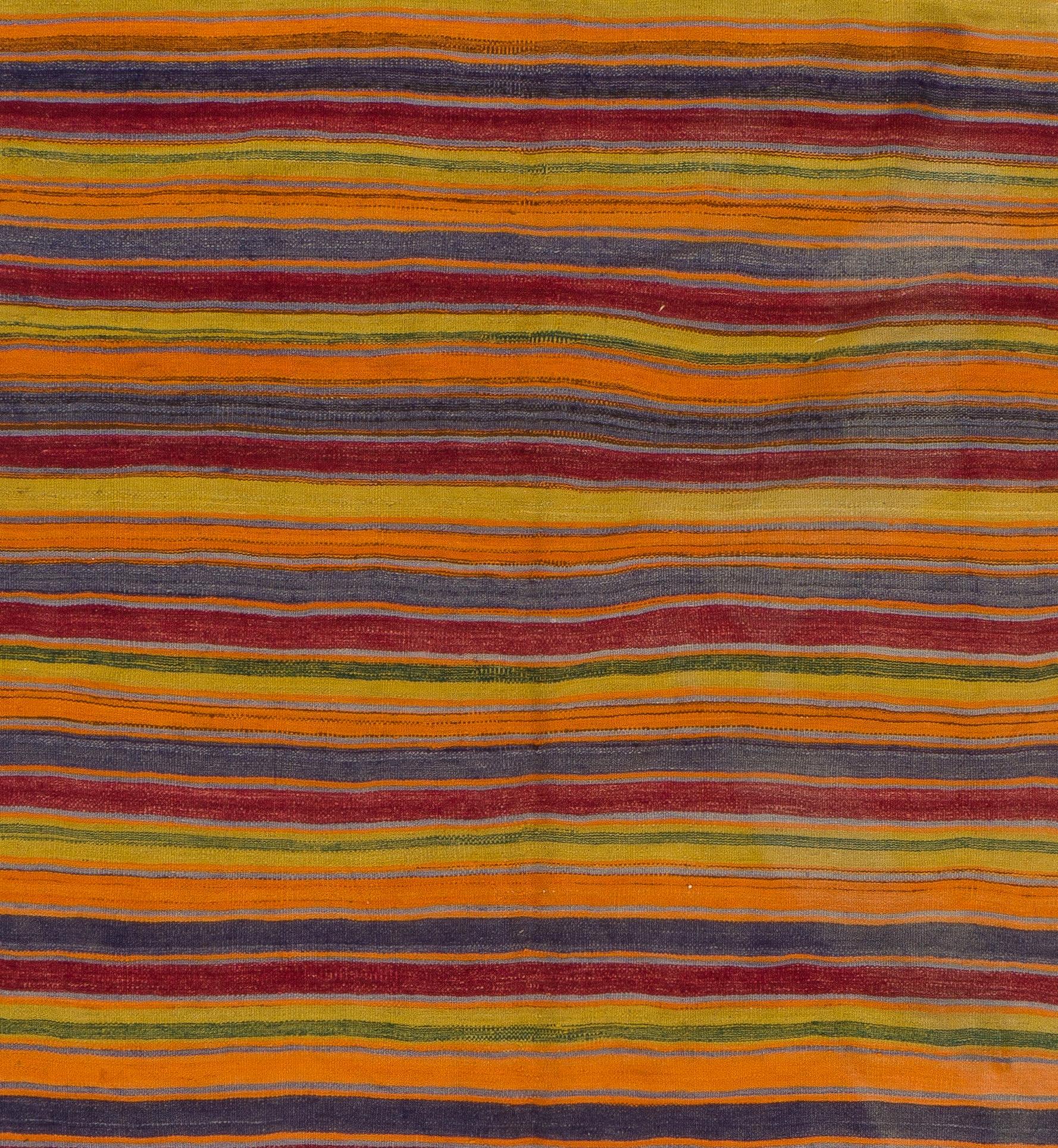 5.8x12.7 Ft Vintage Striped Hand-Woven Anatolian Kilim 'Flat-Weave', 100% Wool In Good Condition For Sale In Philadelphia, PA