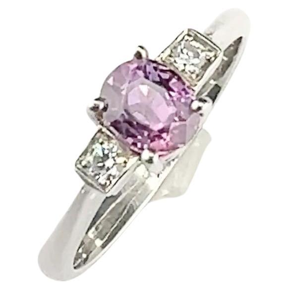 1ct Oval-Cut Natural Pink Sapphire Ring with Zircon Accents For Sale 3