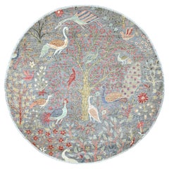 5'8 "x5'8" Gray Peshawar Birds of Paradise Design annodato a mano in tutta lana