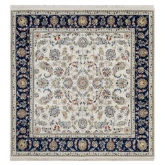 5
8"x5
8"  Ivory Nain All Over Design Wool Silk Hand Knotted Square Oriental Rug