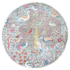 5'8"x5'8" Medium Gray, Afghan Peshawar, Hand Knotted, Organic Wool, Round Rug
