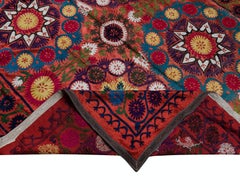 5.8x7 ft Magnificent Silk Embroidery Wall Hanging, Wall Decor, Red Old Tapestry