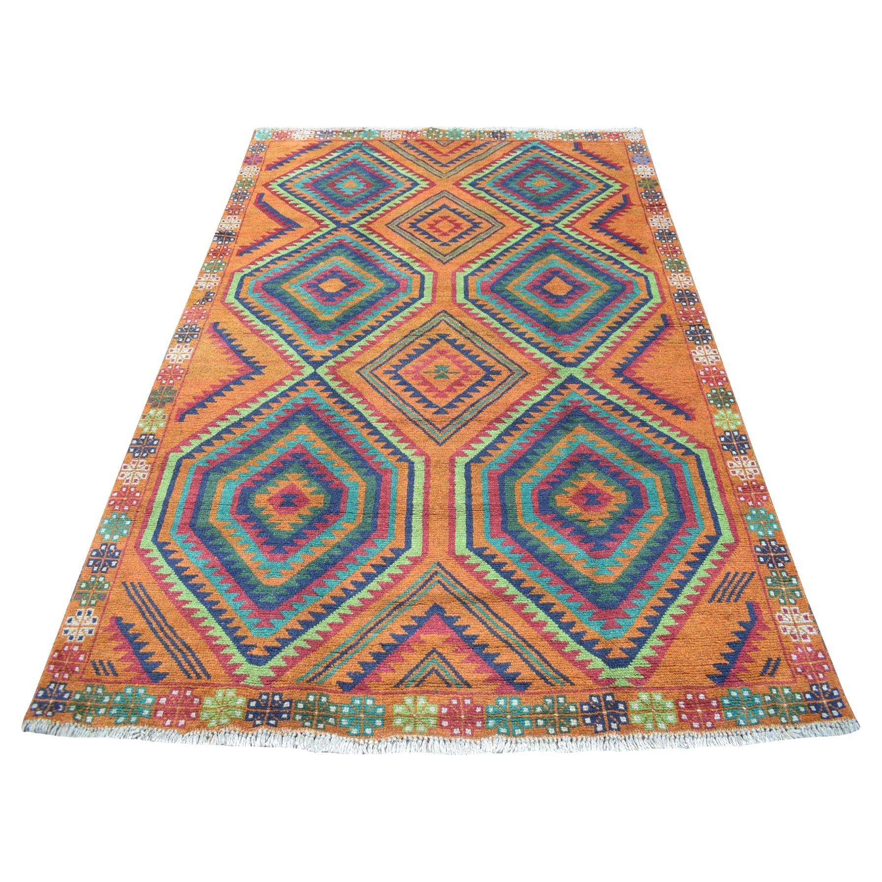 5'8"x7'10" Burnt Orange Afghan Baluch Hand Knotted Geometric Design Pure Wool
