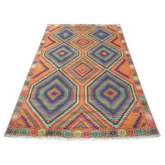 5'8 "x7'10" Afgano Arancione Bruciato Baluch Annodato a mano Disegno Geometrico Pura Lana