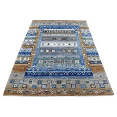 5'8"x7'10" Gray Kashkuli Gabbeh Nomadic Design Wool Hand-Knotted Oriental Rug