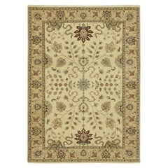 5'8"x7'10" Ivory Agra with Ziegler Design Leaf Pattern Hand Knotted Wool Rug
