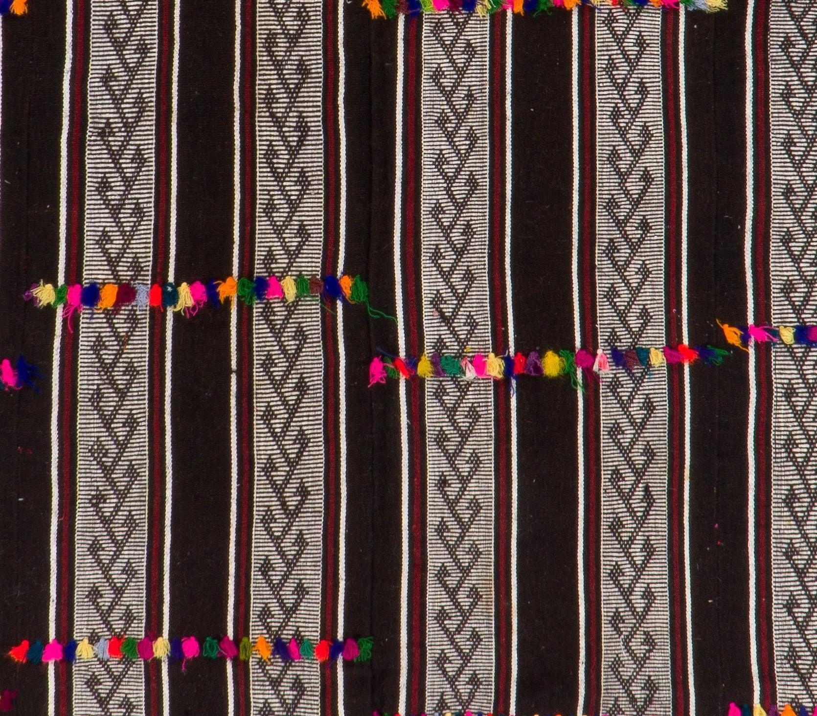 Hand-Woven 5.8x7.5 Ft Vintage Banded Anatolian Kilim 