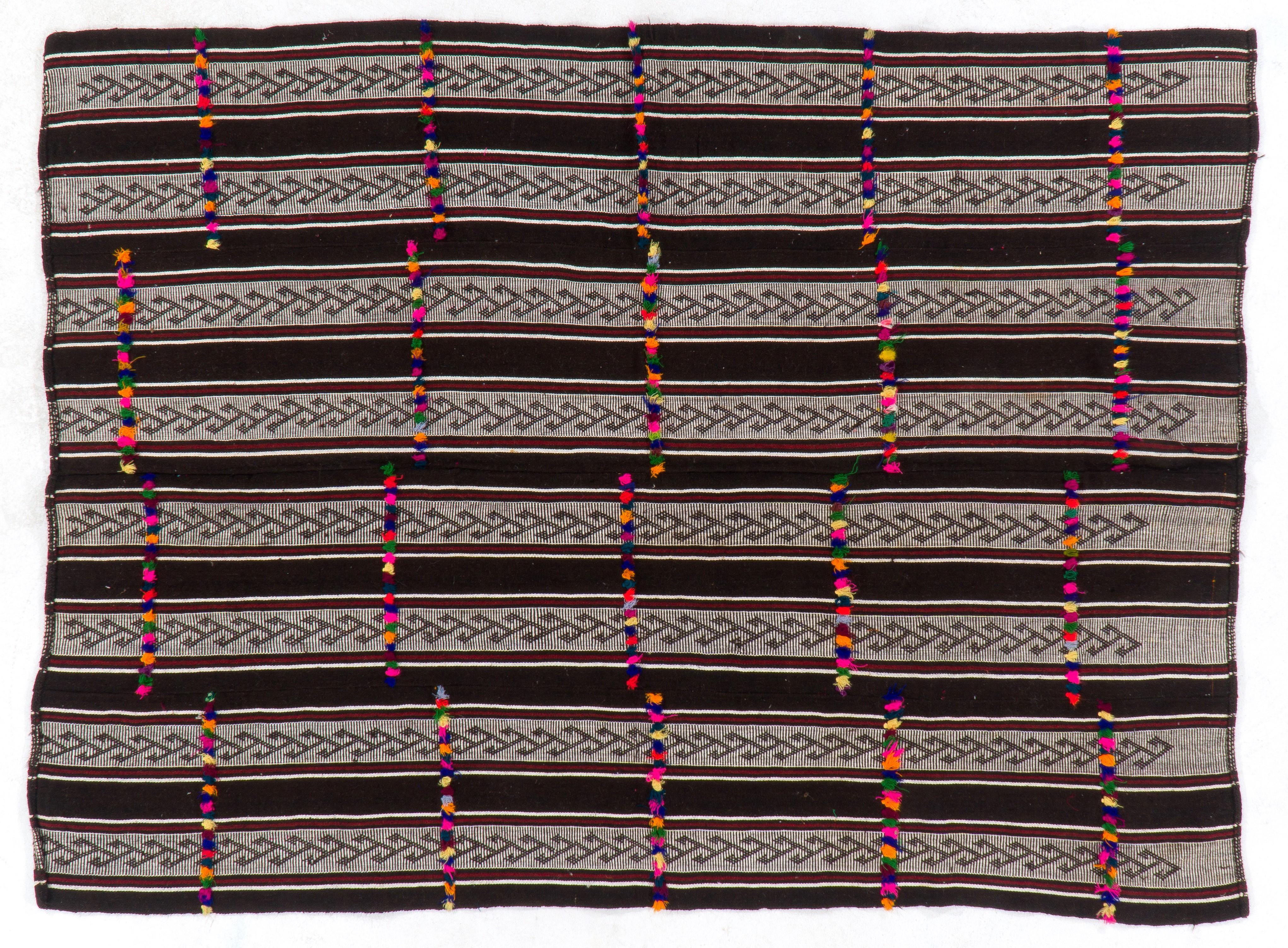 Late 20th Century 5.8x7.5 Ft Vintage Banded Anatolian Kilim 