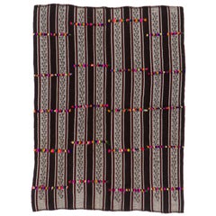 Kilim anatolien vintage à bandes tissées en laine naturelle tissée à la feuille de 5,8 x 7,5 m
