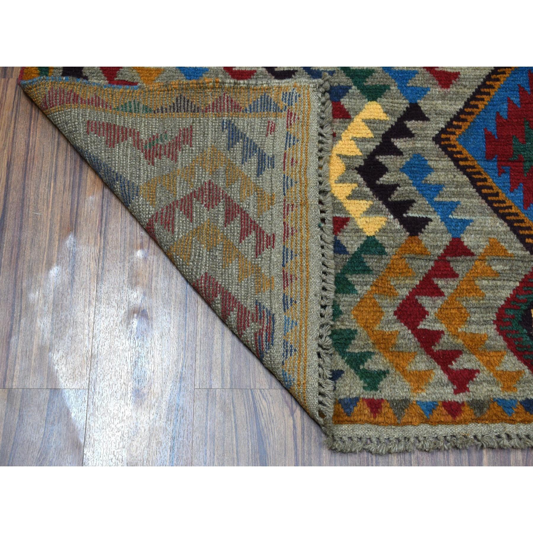 This is a truly genuine one-of-a-kind Gray Tribal Design Colorful Afghan Baluch 100% Wool Hand Knotted Oriental Rug. It has been woven for months and months in the centuries-old Persian weaving craftsmanship techniques by expert artisans.
Primary