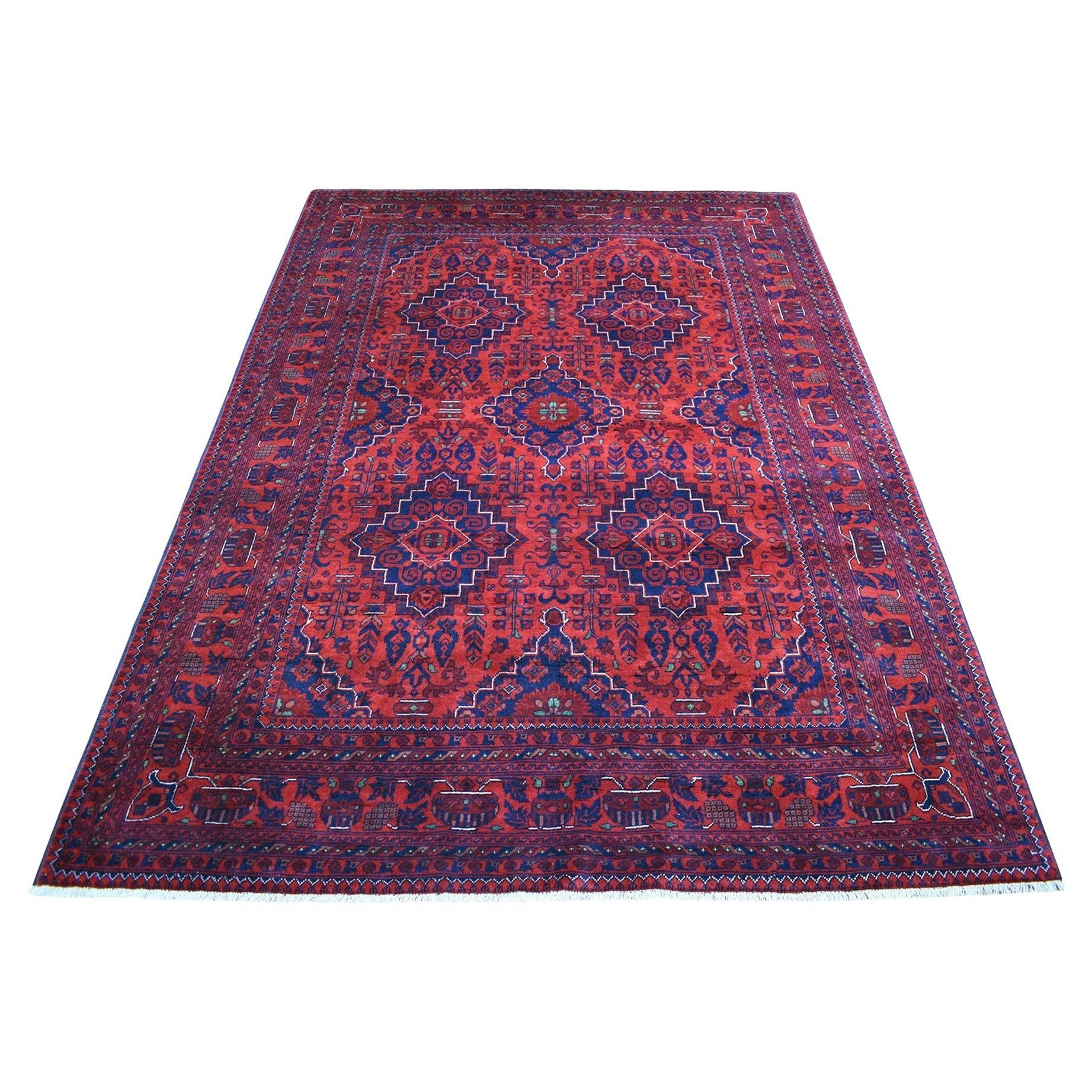 5
8"x7
7" Afghan Khamyab Deep
Saturated Red with Geometric Design Handmade Rug