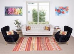 5.8x7.8 Ft Handmade Vintage Anatolian Striped Kilim Rug, 100% Wool, Reversible
