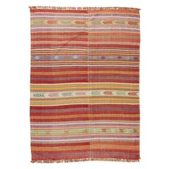 5.8x7,8 Ft Handgefertigter Anatolischer gestreifter Vintage-Kelim-Teppich aus 100 % Wolle, Wendbar