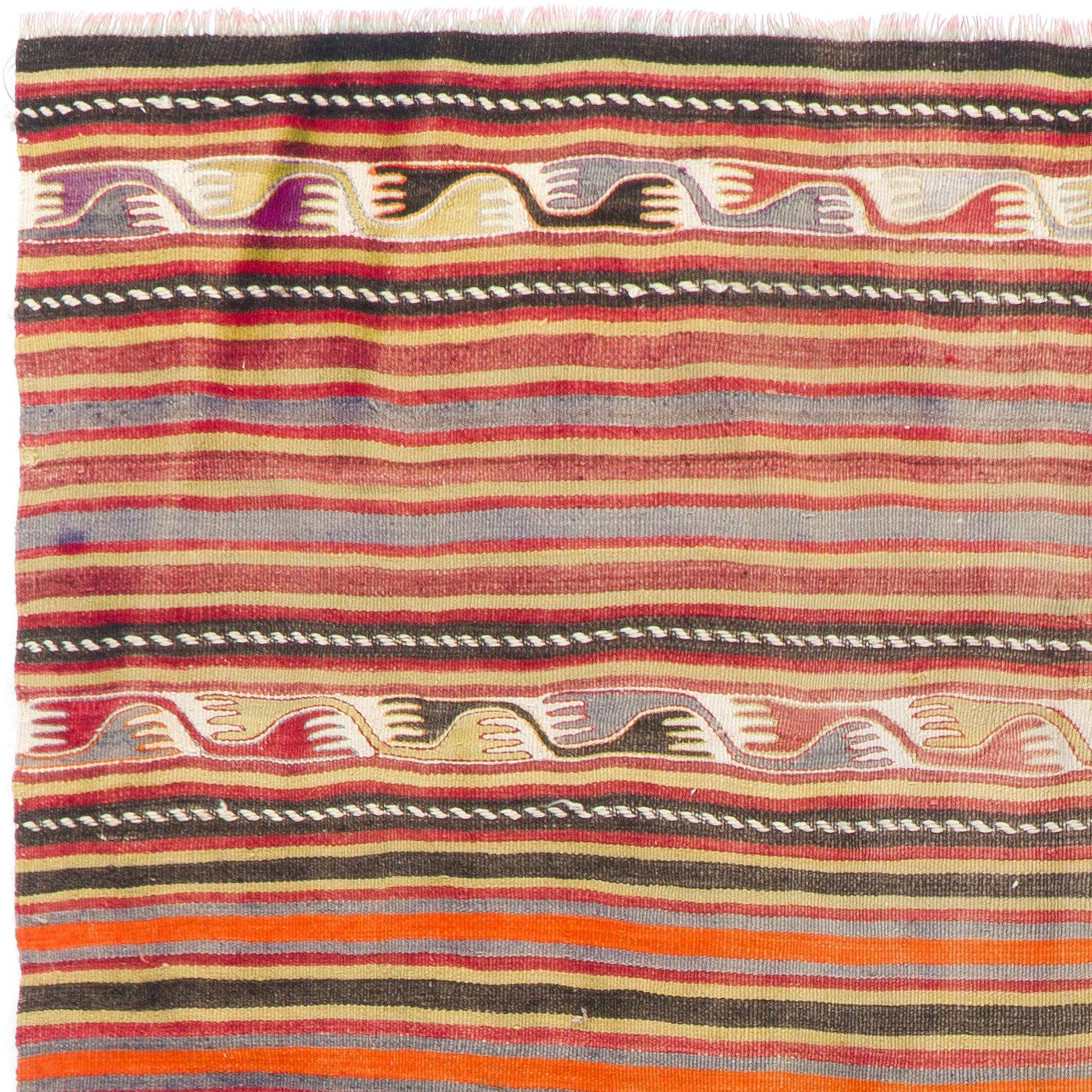 A simple yet beautiful wool rug handwoven by the nomadic tribes in South Central Turkey. 
Very good condition, sturdy and clean. 
We can modify the dimensions if requested, ie. make it shorter and/or narrower. 
Reversible; both sides can be used.