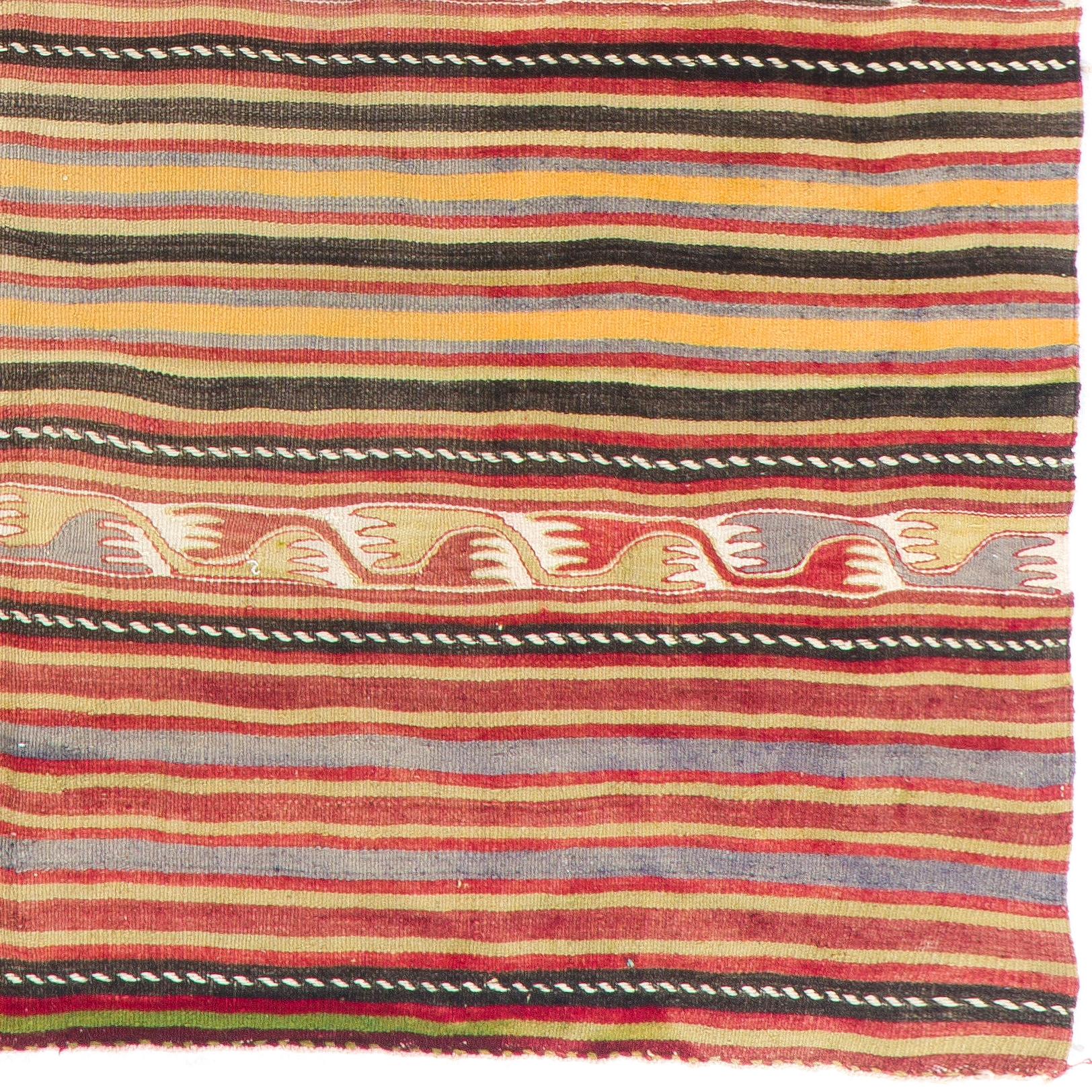 5.8x7.8 Ft Vintage Striped Pattern Turkish Kilim Rug. Flat-Weave Wool Carpet In Good Condition For Sale In Spring Valley, NY