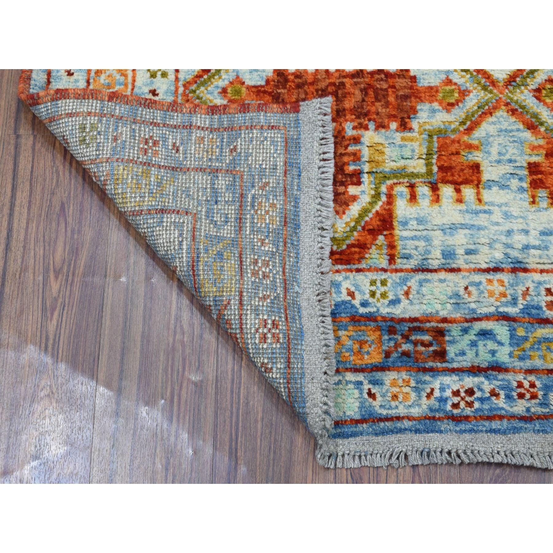 This is a truly genuine one-of-a-kind Orange Colorful Afghan Baluch Hand Knotted Tribal Design Pure Wool Oriental Rug. It has been woven for months and months in the centuries-old Persian weaving craftsmanship techniques by expert artisans.
Primary