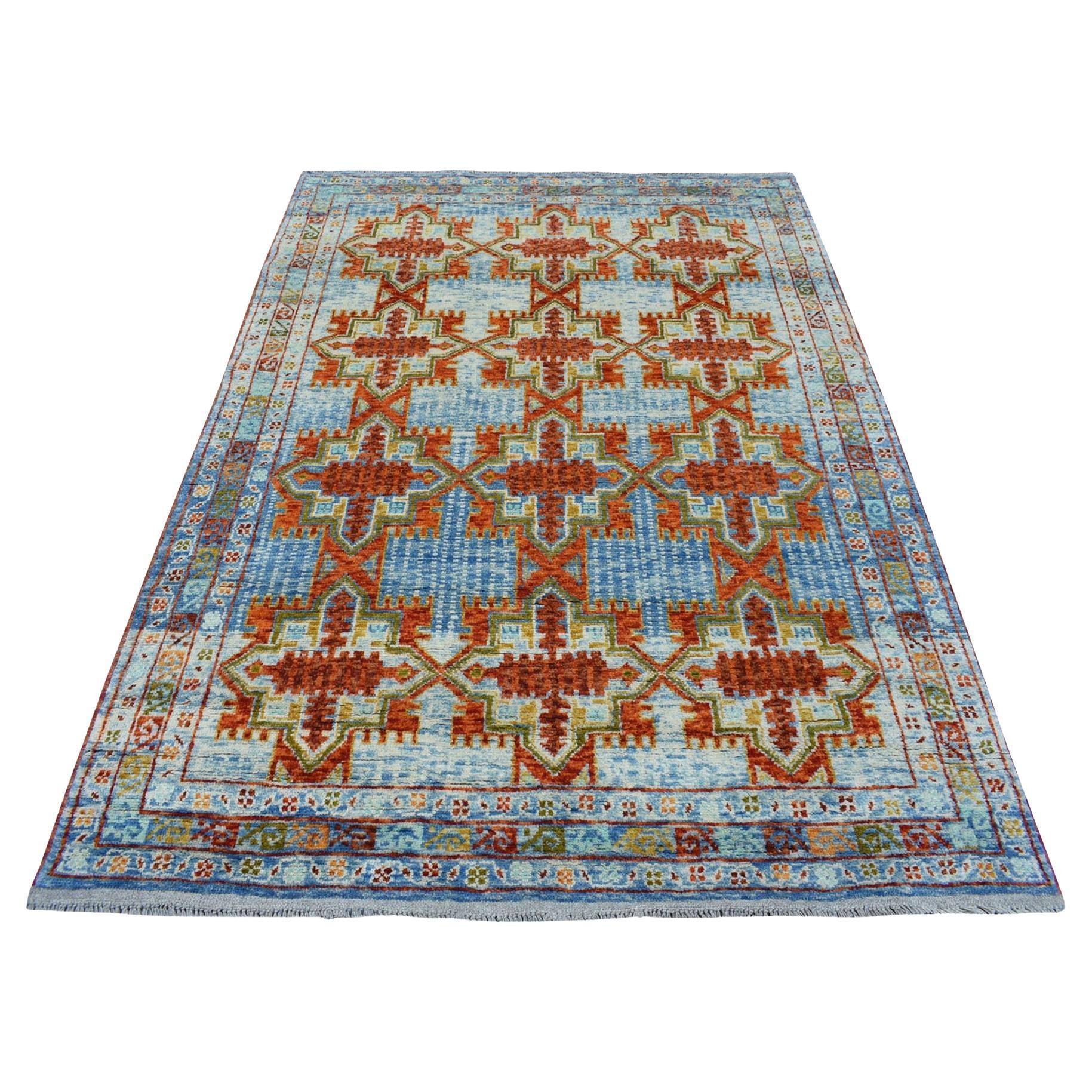 5'8"x7'9" Orange Colorful Afghan Baluch Hand Knotted Tribal Design Pure Wool Rug