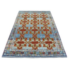 5'8"x7'9" Orange Colorful Afghan Baluch Hand Knotted Tribal Design Pure Wool Rug