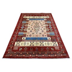 5'8"x8' Berry Red Pure Wool Fine Kashkuli Gabbeh Hand Knotted Oriental Rug