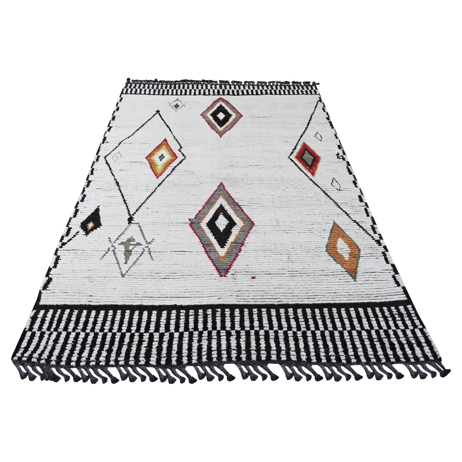 5'8 "x8' Whisper White Moroccan Weave Geometric Design Hand Knots Rugs (tapis de laine noué à la main)