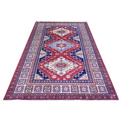 5'8"x8'1" Scarlet Red Shirvan Weave Afghan Super Kazak Wool Hand Knotted Rug