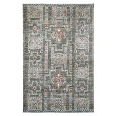 5'8 "x8'10" Tapis en laine gris d'influence berbère marocaine à motif géométrique Hand Made