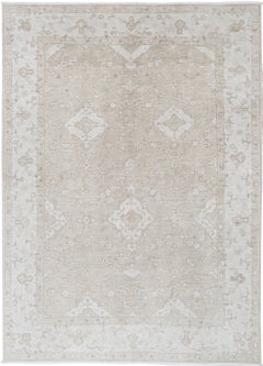 5.8x8.2 ft Hand Knotted Beige Turkish Area Rug with Floral Design. 100% Wool