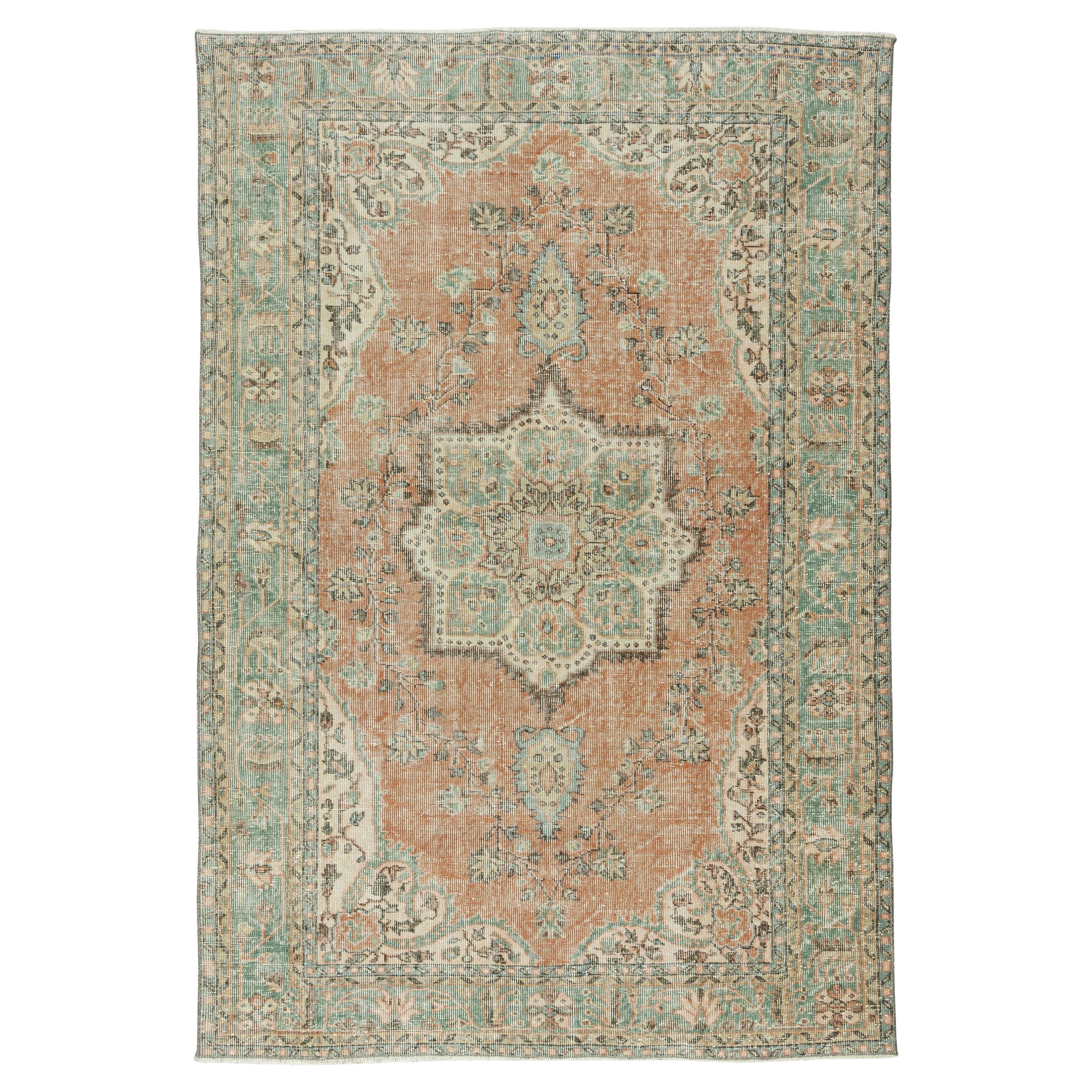 5.8x8.2 Ft Hand-Knotted Vintage Anatolian Wool Area Rug for Home & Office Decor For Sale