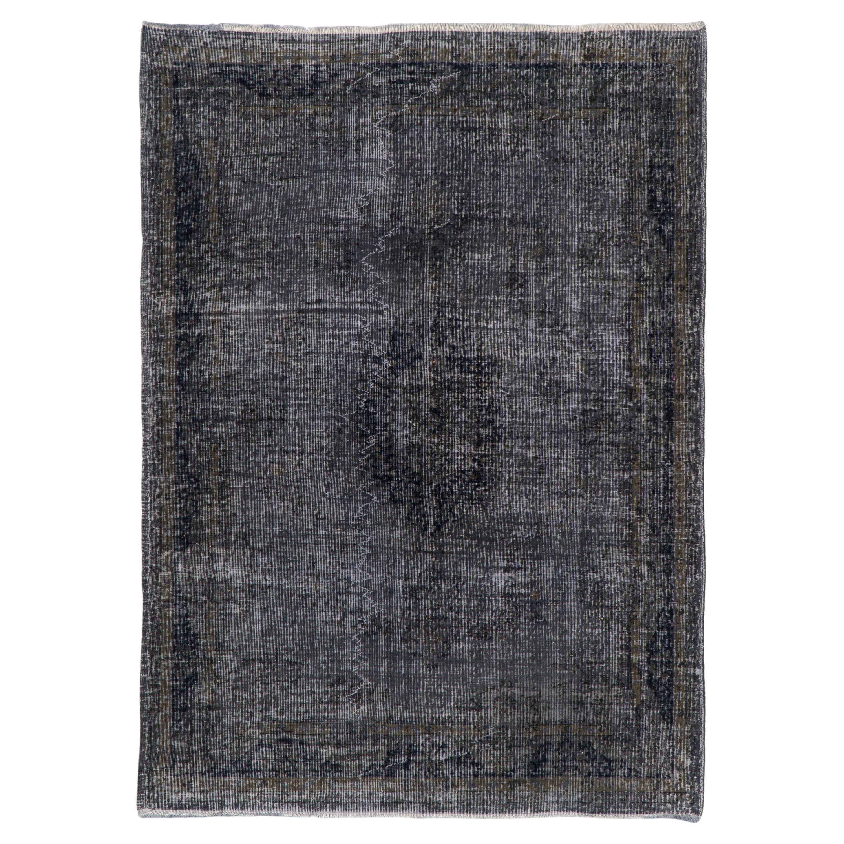 5.8x8 ft Modern Handmade Area Rug in Dark Gray. Contemporary Turkish Carpet