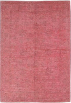 5.8x8.4 ft Hand Knotted Wool Area Rug for Living Room. Pink Rug for Bedroom