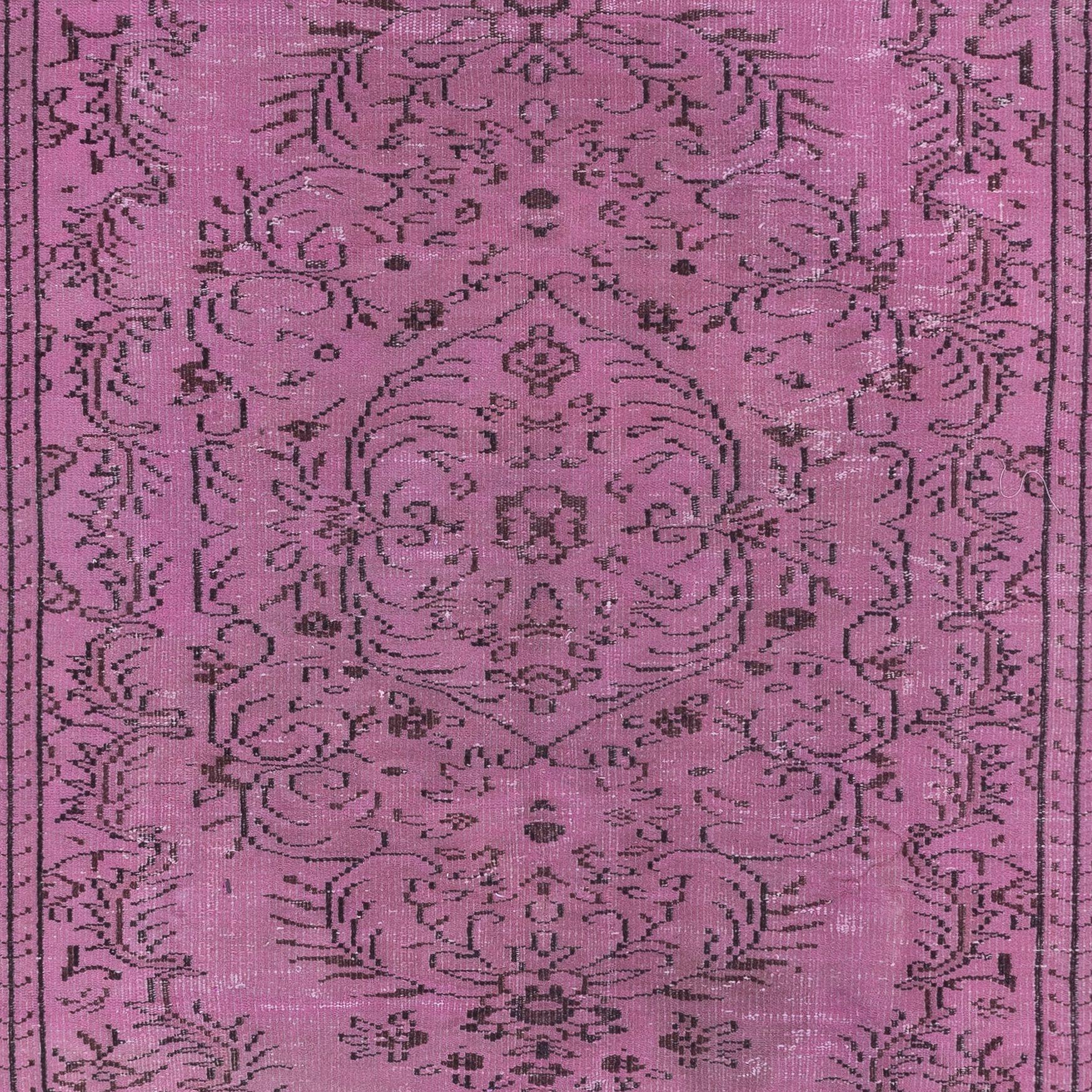 Modern 5.8x8.6 Ft Contemporary Turkish Pink Rug, Handmade Wool Living Room Carpet