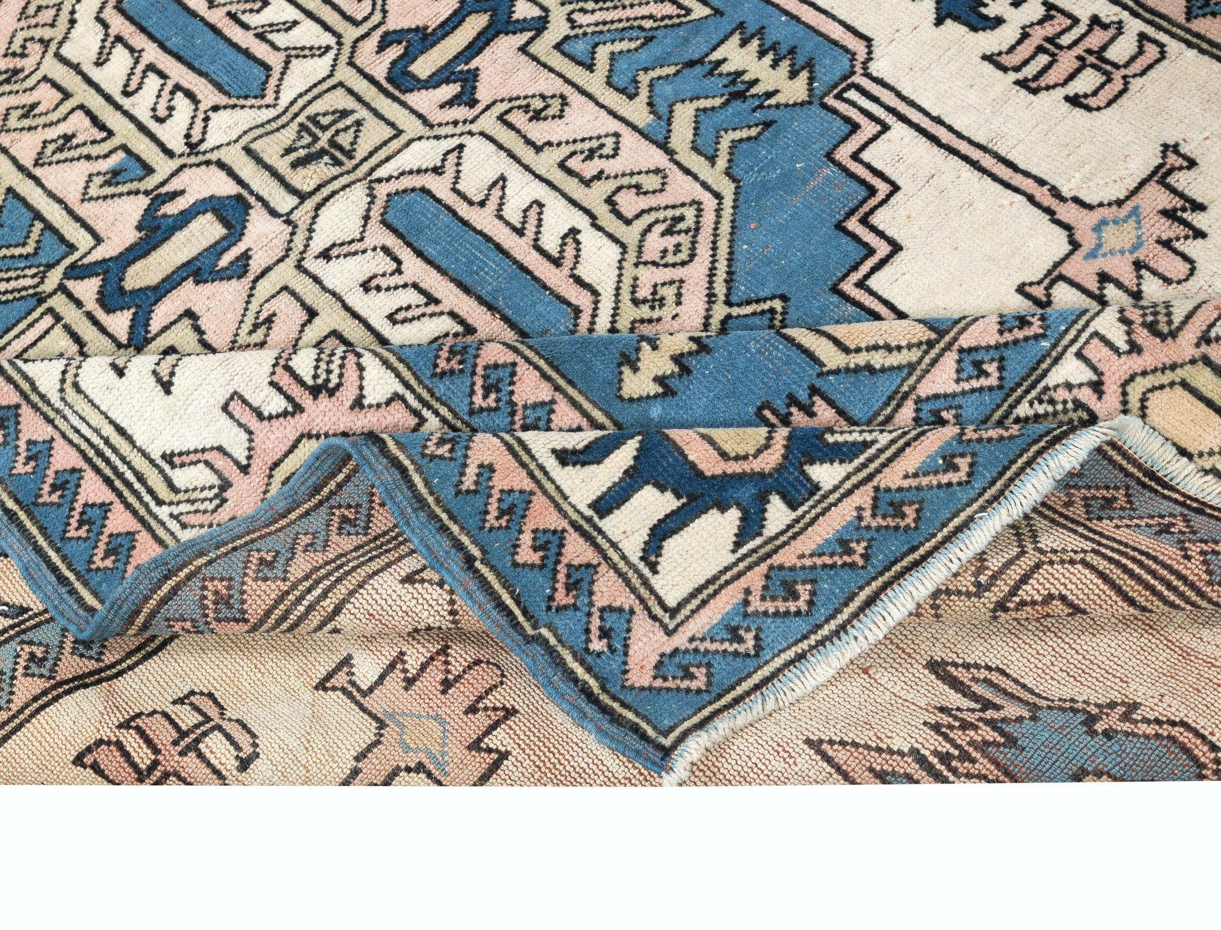 Rustic 5.8x8.6 Ft One of a kind Vintage Handmade Turkish Area Rug. 100% Wool For Sale