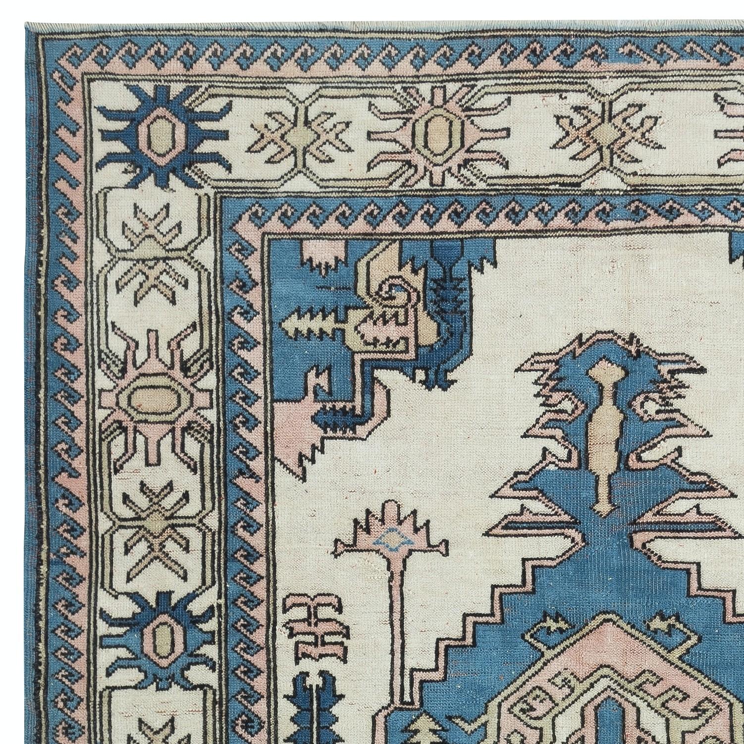 Hand-Knotted 5.8x8.6 Ft One of a kind Vintage Handmade Turkish Area Rug. 100% Wool For Sale